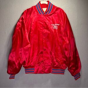 Budweiser Spuds Mackenzie Varsity Bomber Jacket Satin Red Vintage 80s Mens XL